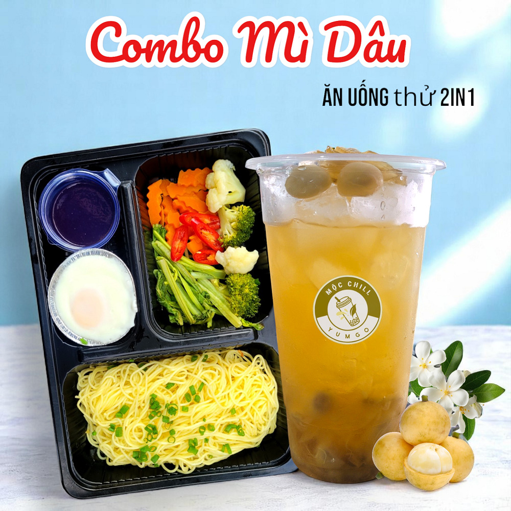 Combo Mì tươi trứng rau + Trà Dâu da mứt dâu da