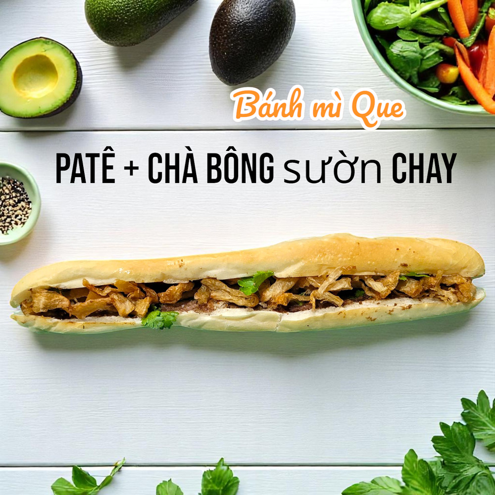 [Ăn chay] Bánh mì Que Pate Chà bông sườn chay